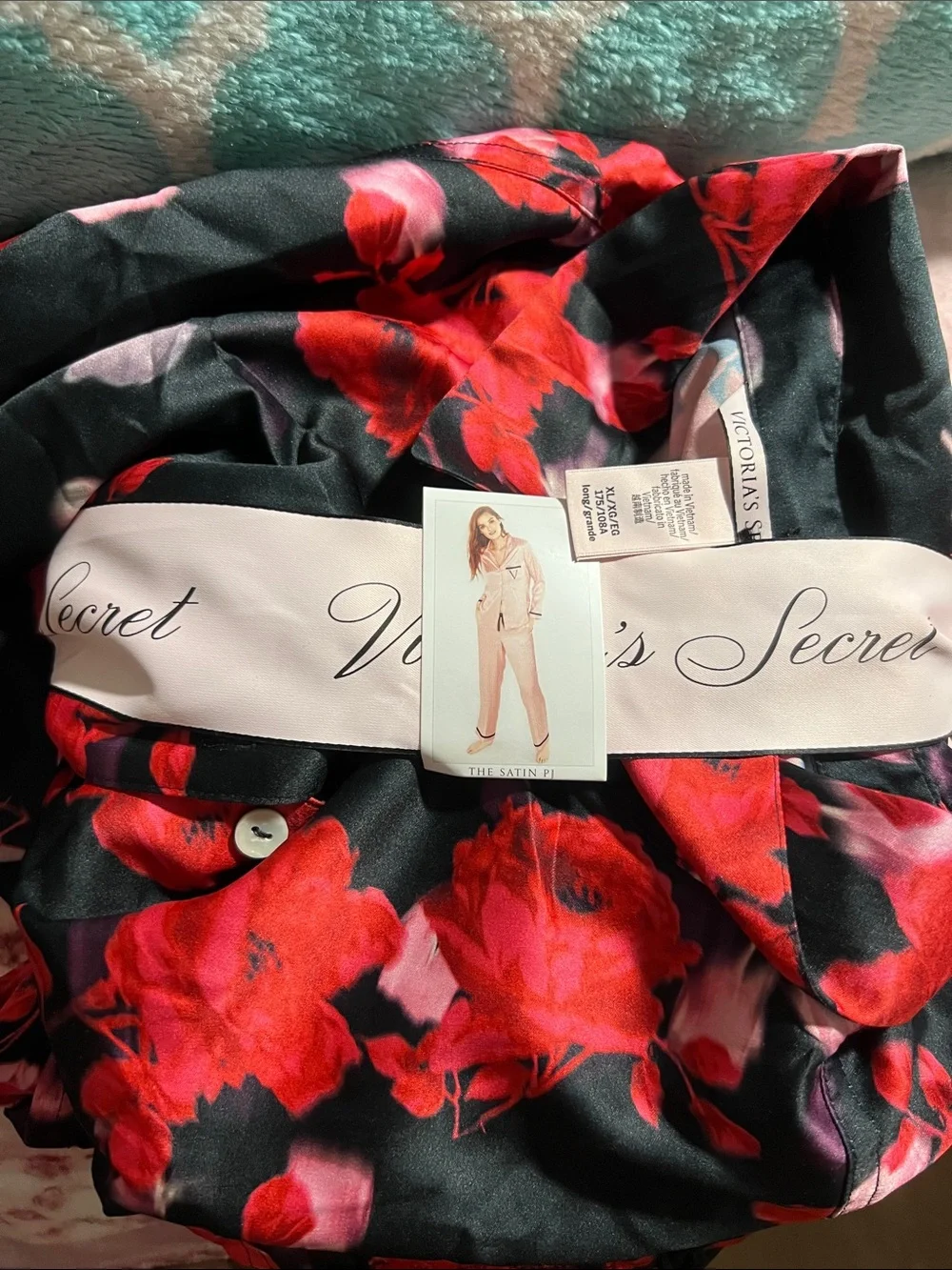 Victoria's Secret Blush Pink Satin Pajama Set with Contrast Trim
